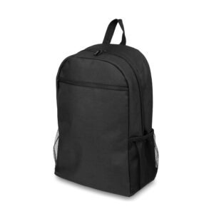 Mochila em poliéster 300D com compartimento acolchoado para notebook, alças reforçadas e bolsos organizadores, perfeita para prossionais que buscam praticidade e visual elegante no trabalho.
